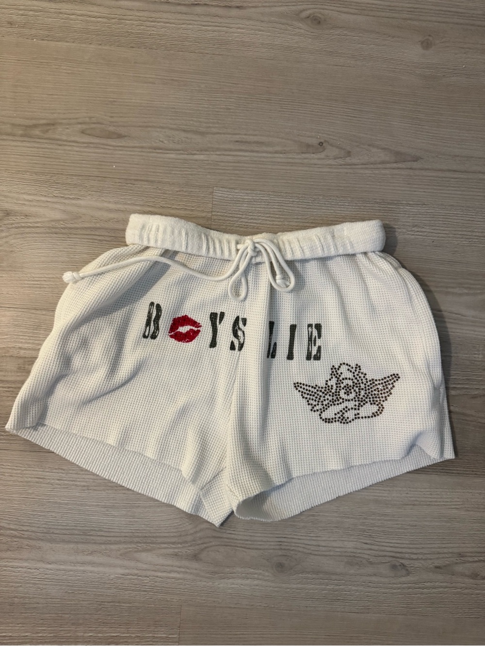 BOYS LIE White Women’s Knit Lounge Shorts with Red Lip Accent